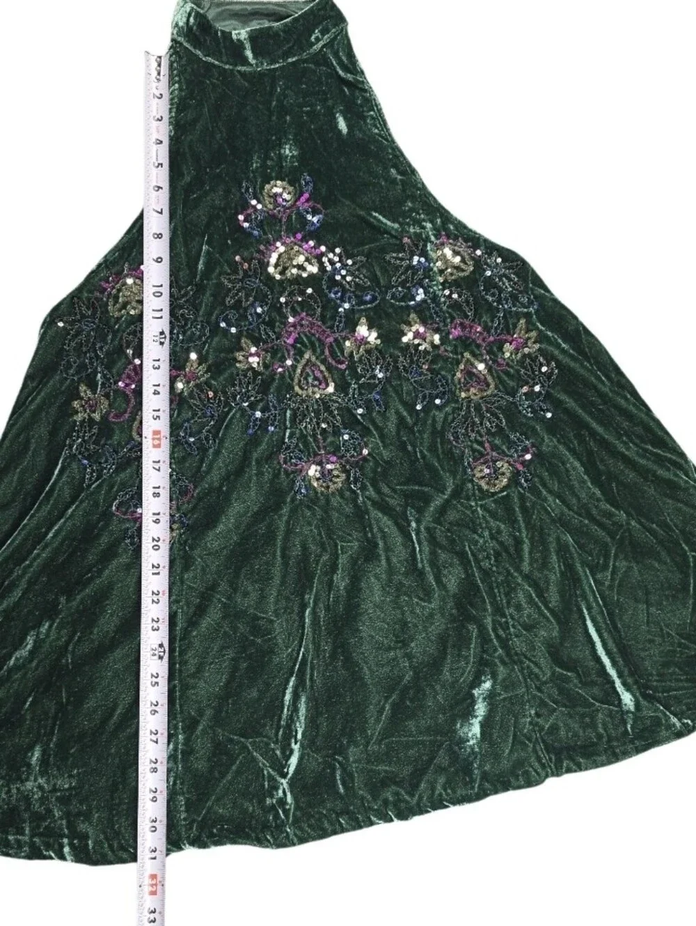 Free People Women’s Size S Emerald Green Velvet Embroidered Beaded Mini Dress